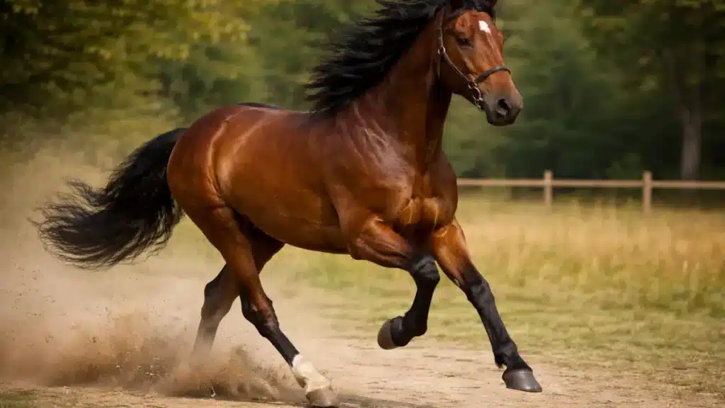 maść gniada koń w biegu