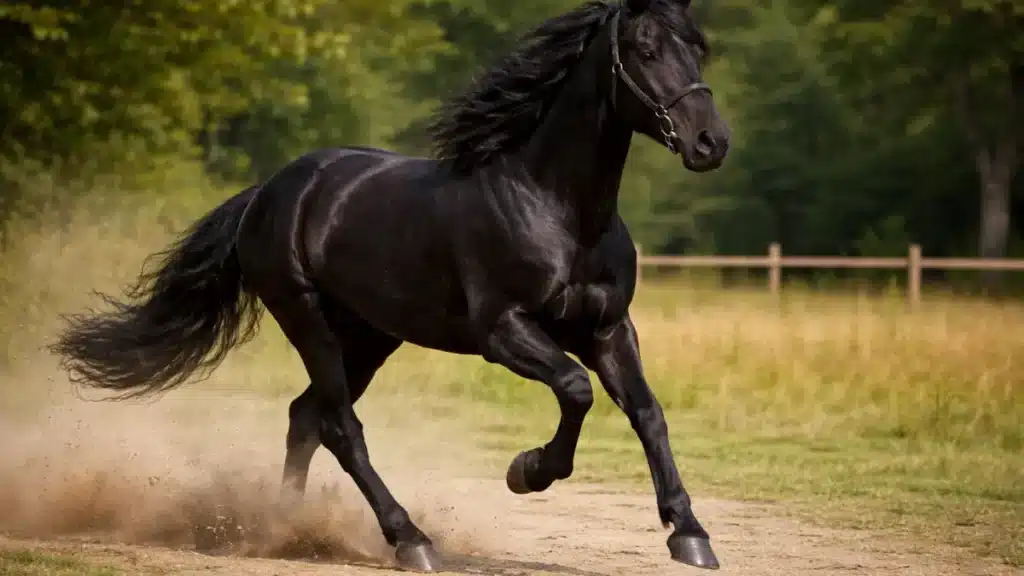 maść kara  koń w biegu